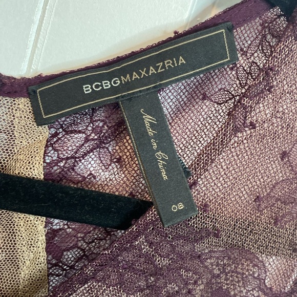 BCBG MaxAzria | Whitley Mesh & Lace burgundy merlot coloured peplum dress sz 8 - Picture 4 of 6